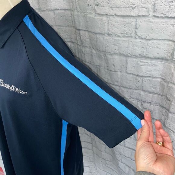 Nike golf dri fit short sleeve 3 button polo navy w/light blue stripe sz XXL Men - Picture 5 of 8